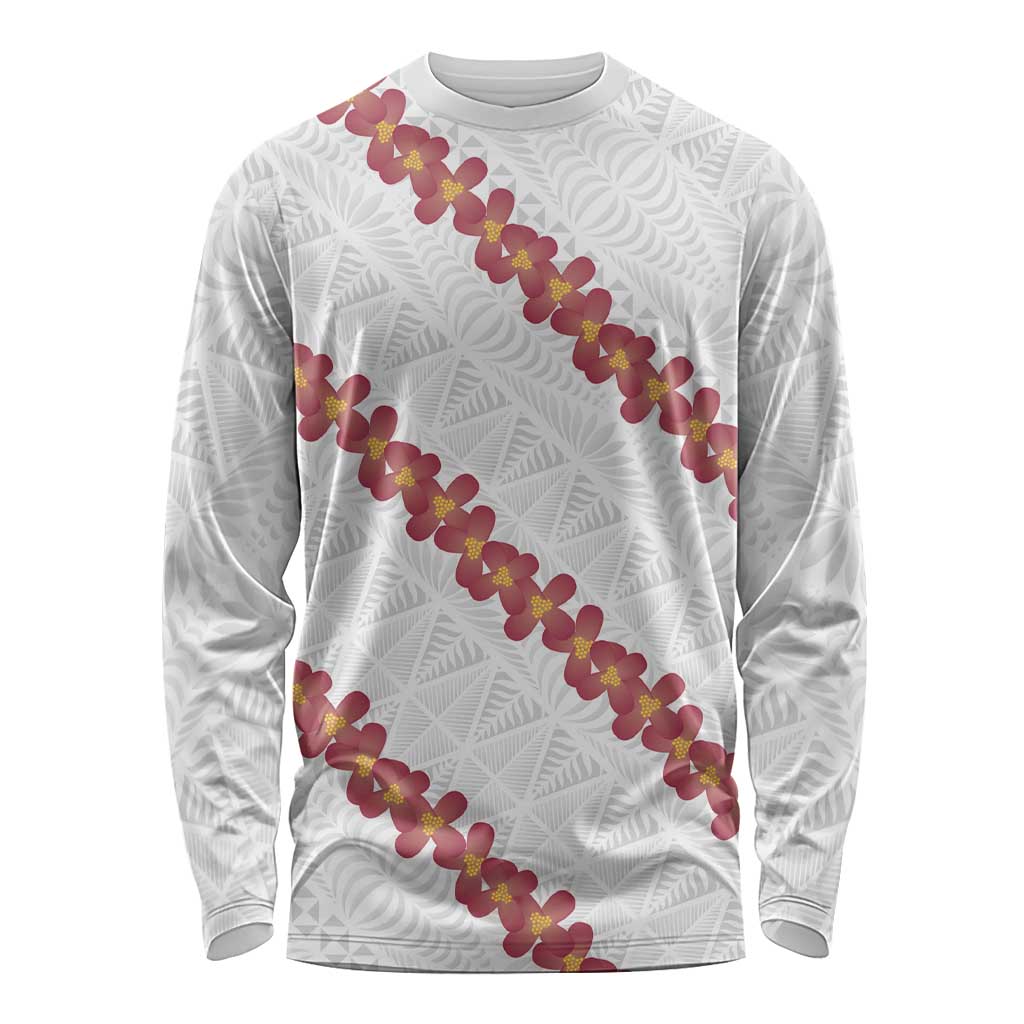 White Sunday Tonga Fakame Long Sleeve Shirt Tongan Ngatu Heilala Lei - Polynesian Pride