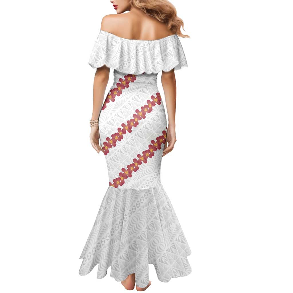 White Sunday Tonga Fakame Mermaid Dress Tongan Ngatu Heilala Lei - Polynesian Pride