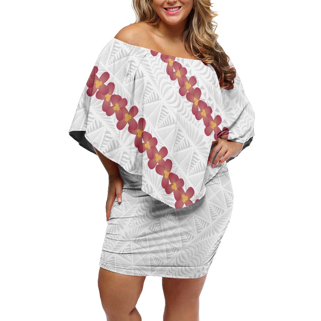 White Sunday Tonga Fakame Off Shoulder Short Dress Tongan Ngatu Heilala Lei - Polynesian Pride