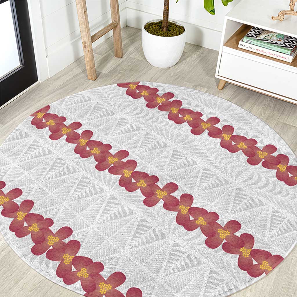 White Sunday Tonga Fakame Round Carpet Tongan Ngatu Heilala Lei - Polynesian Pride