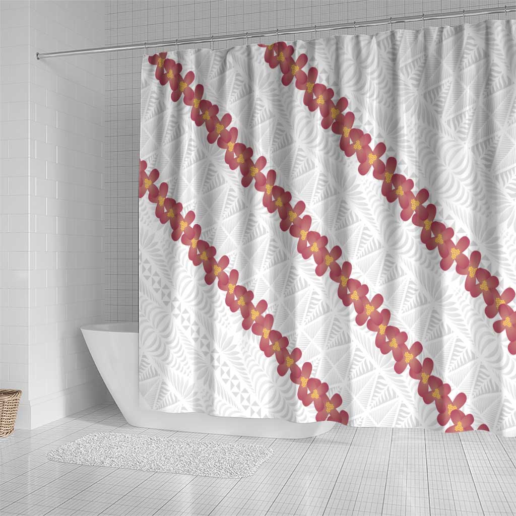 White Sunday Tonga Fakame Shower Curtain Tongan Ngatu Heilala Lei - Polynesian Pride