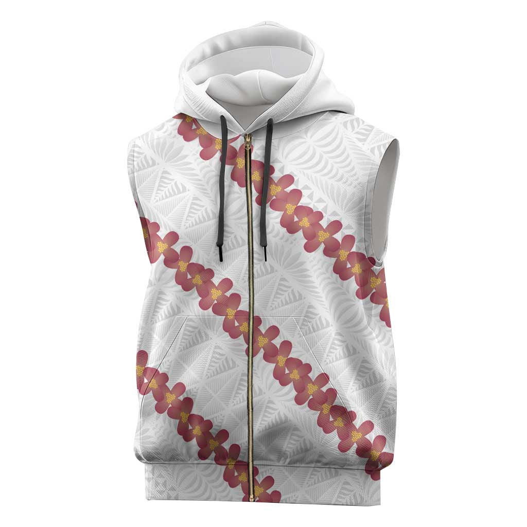 White Sunday Tonga Fakame Sleeveless Zip Hoodie Tongan Ngatu Heilala Lei - Polynesian Pride