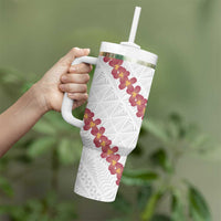 White Sunday Tonga Fakame Tumbler With Handle Tongan Ngatu Heilala Lei - Polynesian Pride