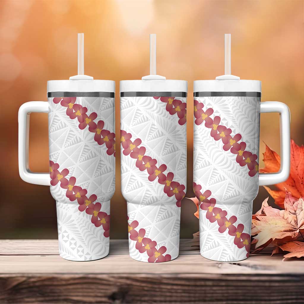 White Sunday Tonga Fakame Tumbler With Handle Tongan Ngatu Heilala Lei - Polynesian Pride