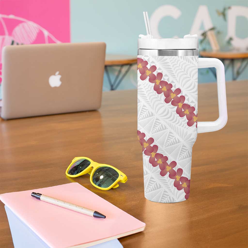 White Sunday Tonga Fakame Tumbler With Handle Tongan Ngatu Heilala Lei - Polynesian Pride
