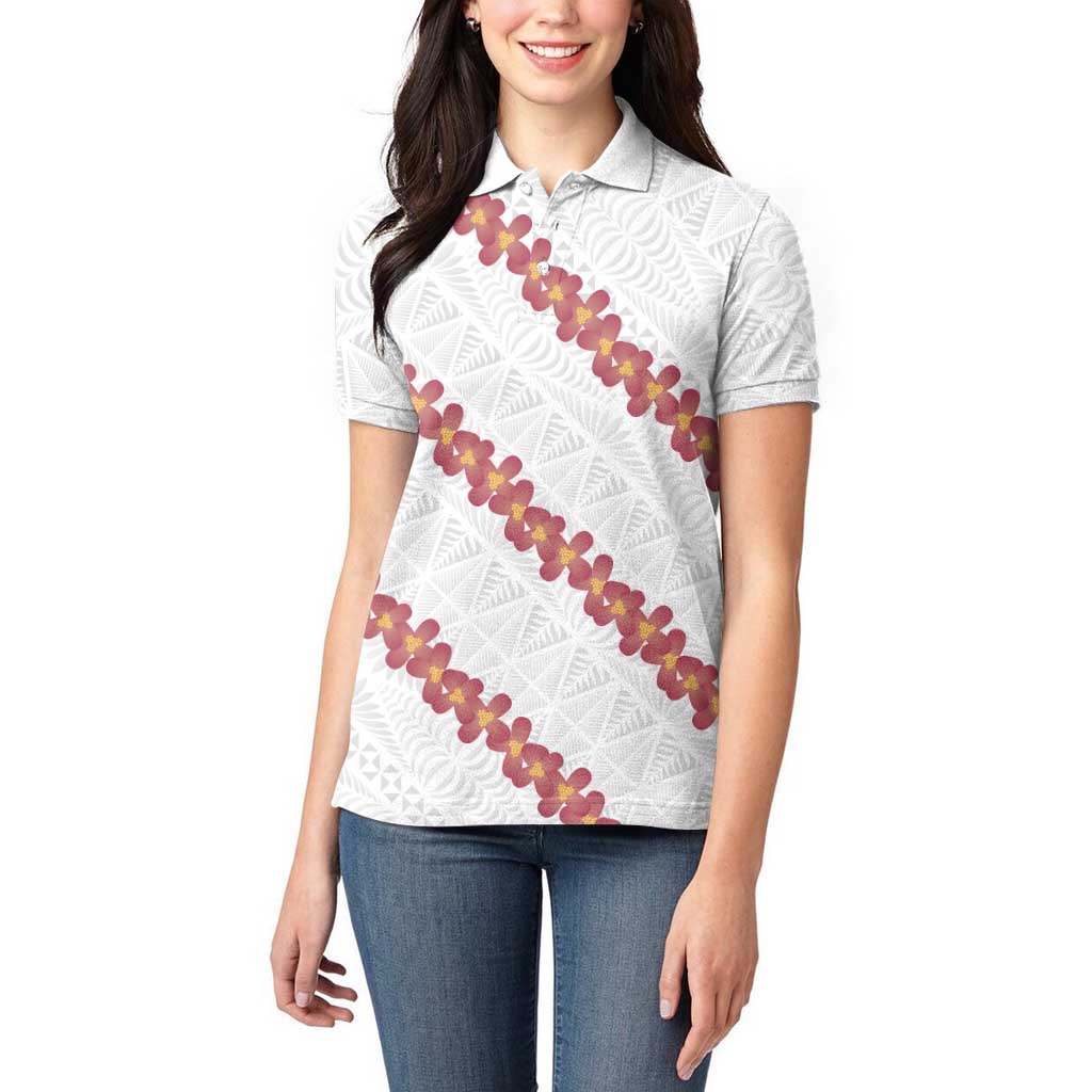 White Sunday Tonga Fakame Women Polo Shirt Tongan Ngatu Heilala Lei - Polynesian Pride