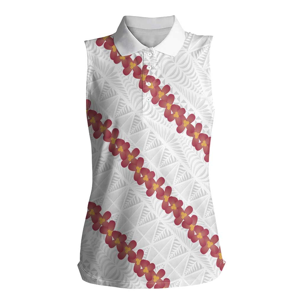 White Sunday Tonga Fakame Women Sleeveless Polo Shirt Tongan Ngatu Heilala Lei - Polynesian Pride