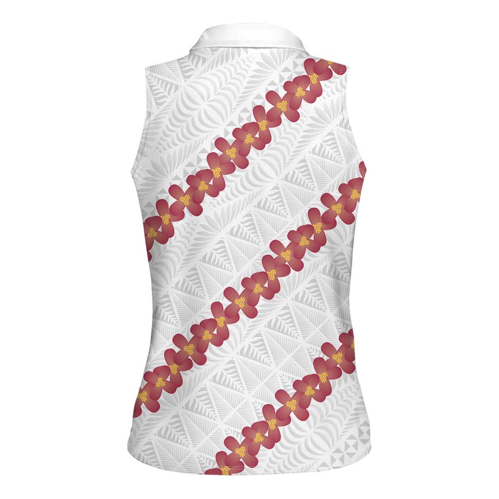 White Sunday Tonga Fakame Women Sleeveless Polo Shirt Tongan Ngatu Heilala Lei - Polynesian Pride