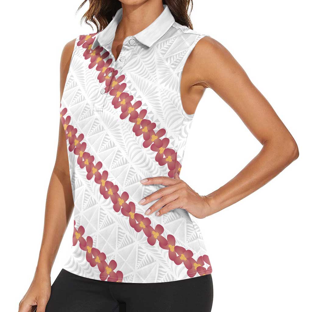 White Sunday Tonga Fakame Women Sleeveless Polo Shirt Tongan Ngatu Heilala Lei - Polynesian Pride