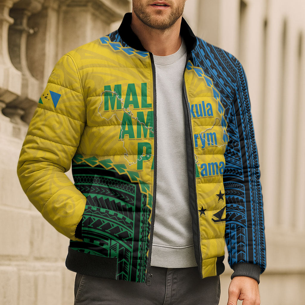Personalised Malampa Province Vanuatu Bomber Puffer Jacket Map With Polynesian Pattern LT14 - Polynesian Pride