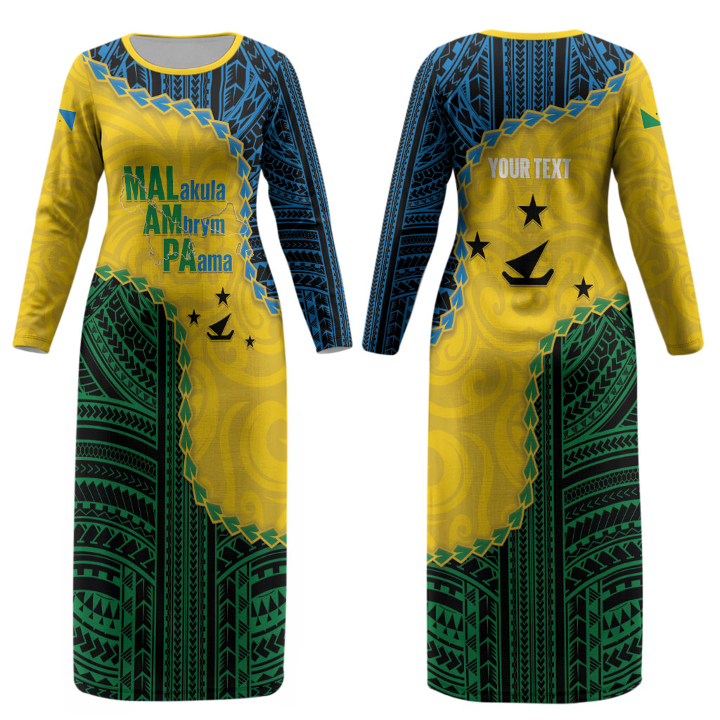 Personalised Malampa Province Vanuatu Couples Matching Long Sleeve Bodycon Dress and Long Sleeve Button Shirt Map With Polynesian Pattern LT14 - Polynesian Pride