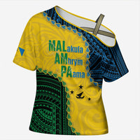 Personalised Malampa Province Vanuatu Cross Shoulder Shirt Map With Polynesian Pattern LT14 Female Multicolor - Polynesian Pride