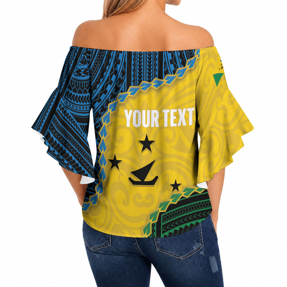 Personalised Malampa Province Vanuatu Off Shoulder Wrap Waist Top Map With Polynesian Pattern LT14 - Polynesian Pride
