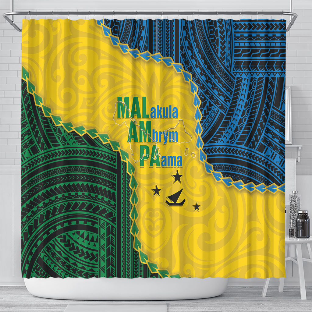 Malampa Province Vanuatu Shower Curtain Map With Polynesian Pattern LT14 - Polynesian Pride
