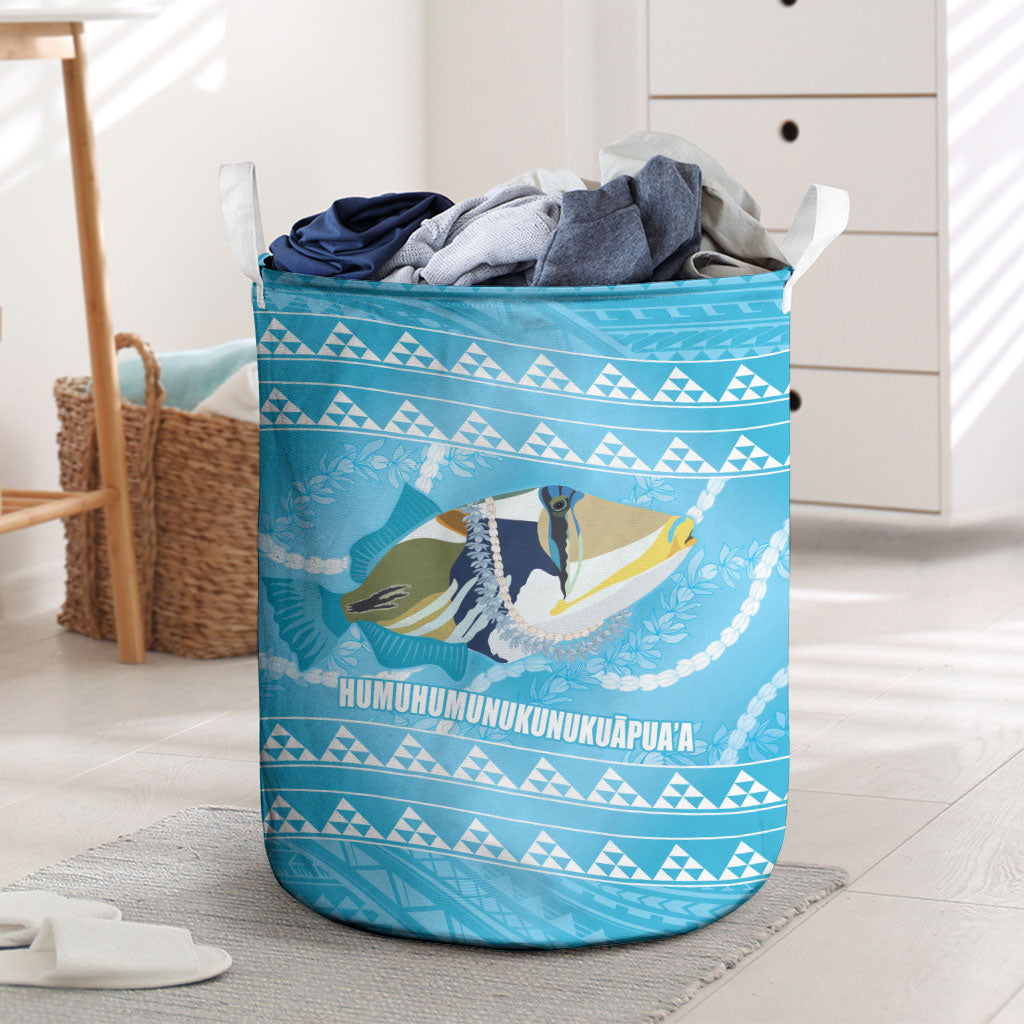Aloha Hawaii Humuhumu Reef Triggerfish Laundry Basket Hawaiian Leis Kakau Pattern LT14 Blue - Polynesian Pride
