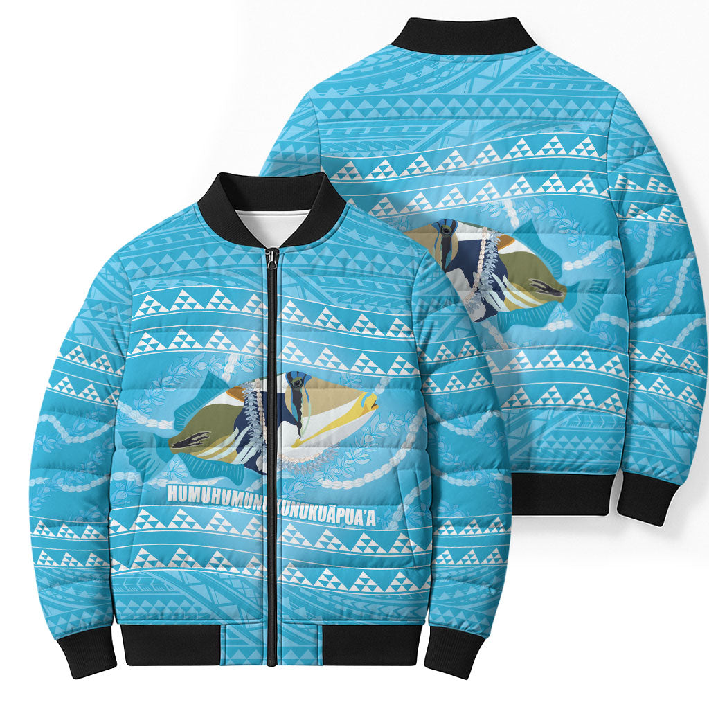 Aloha Hawaii Humuhumu Reef Triggerfish Bomber Puffer Jacket Hawaiian Leis Kakau Pattern LT14 - Polynesian Pride