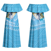Aloha Hawaii Humuhumu Reef Triggerfish Couples Matching Off Shoulder Maxi Dress and Long Sleeve Button Shirt Hawaiian Leis Kakau Pattern LT14 - Polynesian Pride