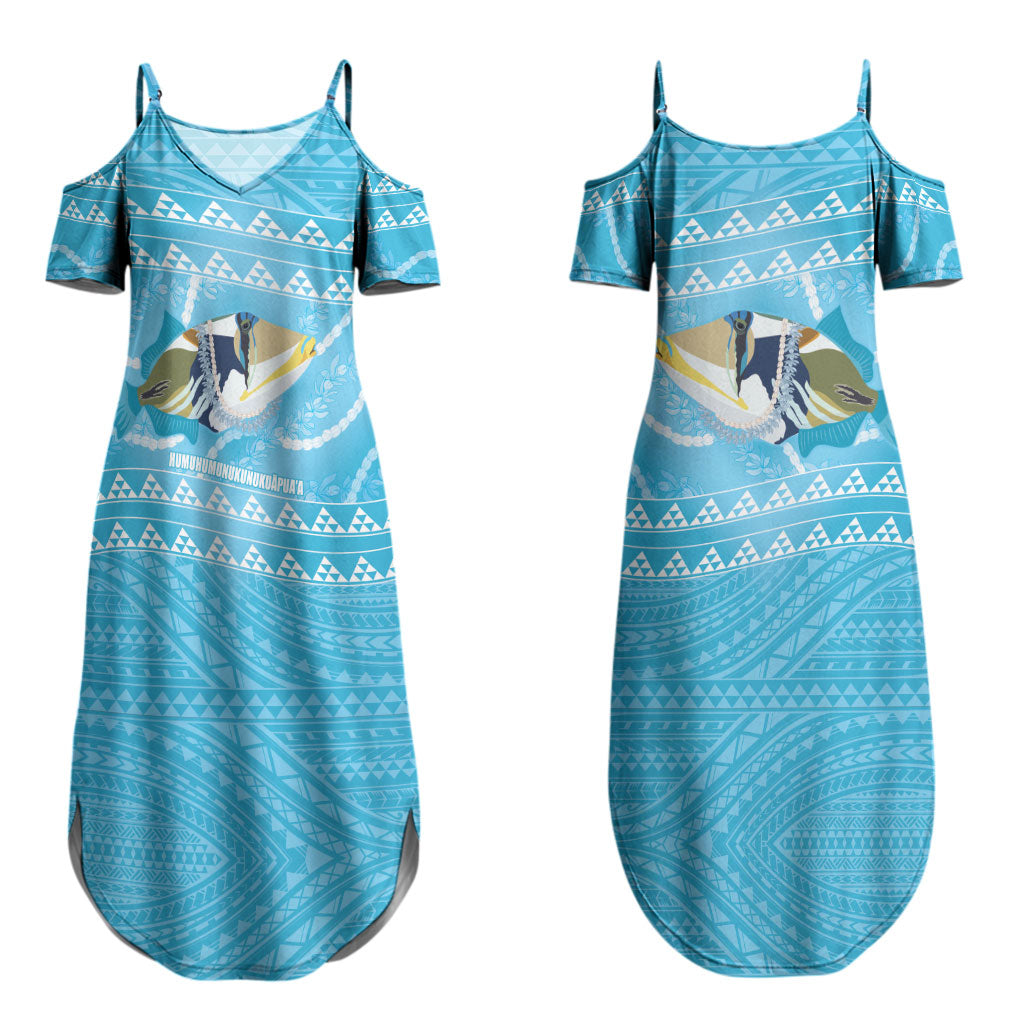Aloha Hawaii Humuhumu Reef Triggerfish Couples Matching Summer Maxi Dress and Long Sleeve Button Shirt Hawaiian Leis Kakau Pattern LT14 - Polynesian Pride