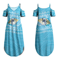 Aloha Hawaii Humuhumu Reef Triggerfish Couples Matching Summer Maxi Dress and Long Sleeve Button Shirt Hawaiian Leis Kakau Pattern LT14 - Polynesian Pride