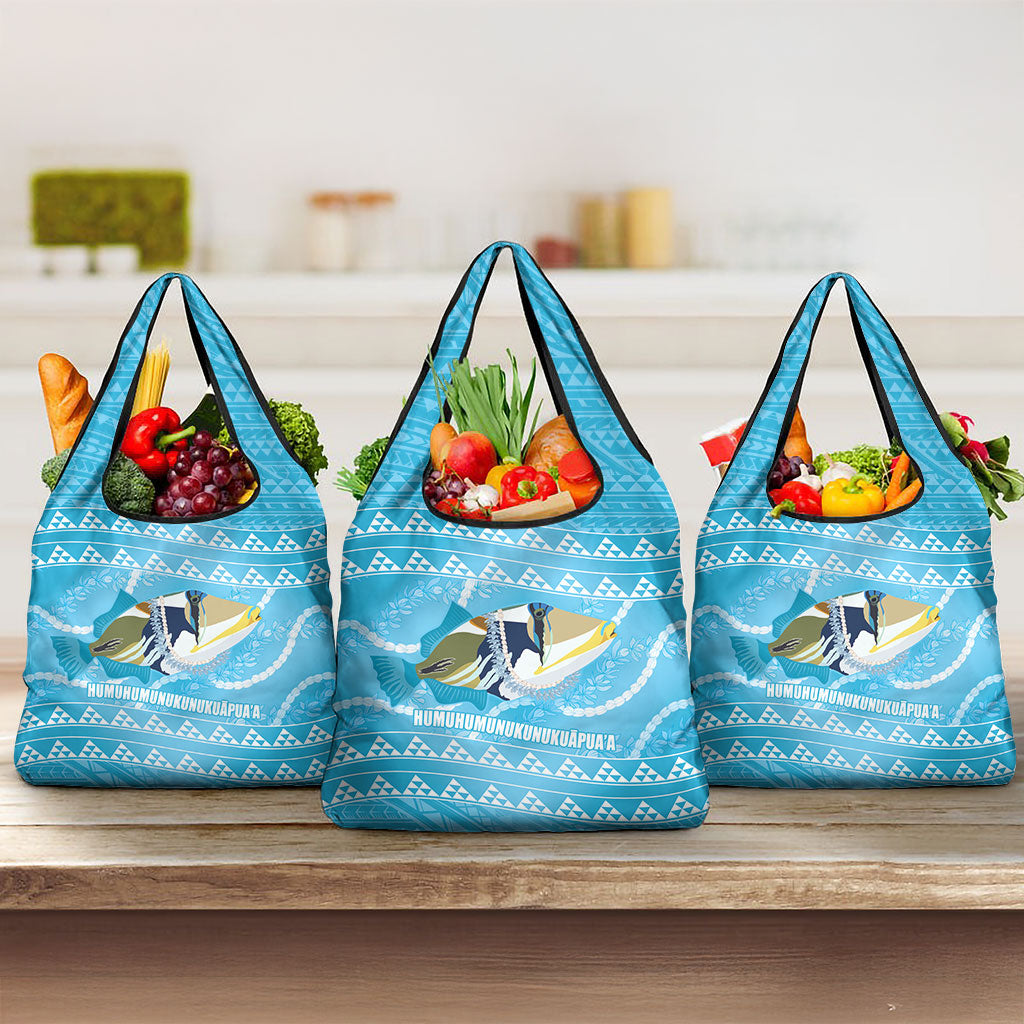 Aloha Hawaii Humuhumu Reef Triggerfish Grocery Bag Hawaiian Leis Kakau Pattern LT14 3-pack One Size Blue - Polynesian Pride
