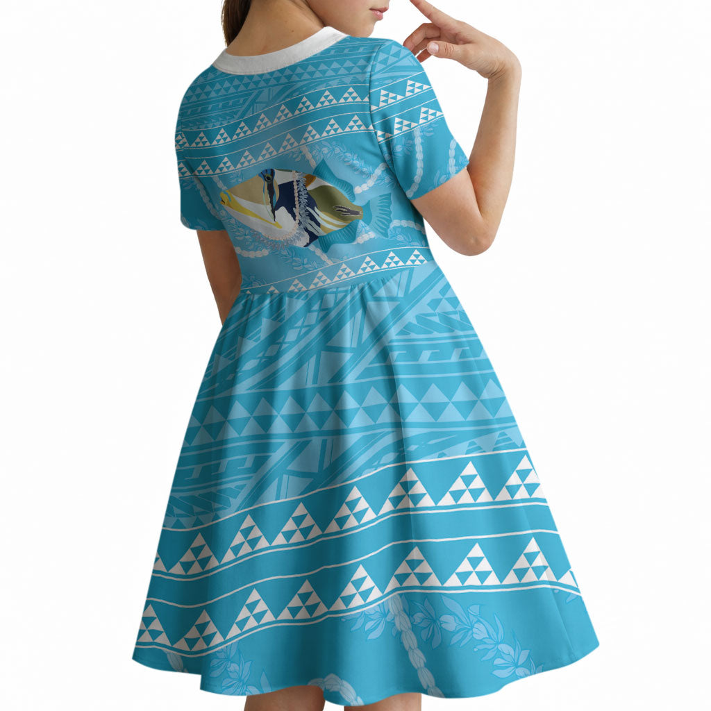 Aloha Hawaii Humuhumu Reef Triggerfish Kid Short Sleeve Dress Hawaiian Leis Kakau Pattern LT14 - Polynesian Pride