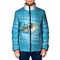 Aloha Hawaii Humuhumu Reef Triggerfish Padded Jacket Hawaiian Leis Kakau Pattern LT14 Men Blue - Polynesian Pride