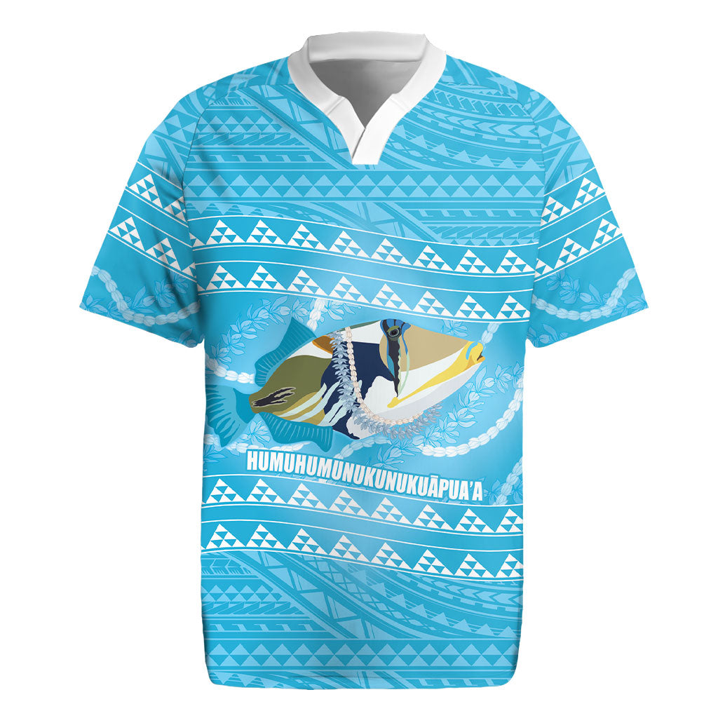 Aloha Hawaii Humuhumu Reef Triggerfish Rugby Jersey Hawaiian Leis Kakau Pattern LT14 Blue - Polynesian Pride