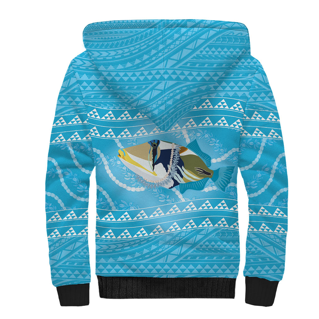 Aloha Hawaii Humuhumu Reef Triggerfish Sherpa Hoodie Hawaiian Leis Kakau Pattern LT14 - Polynesian Pride
