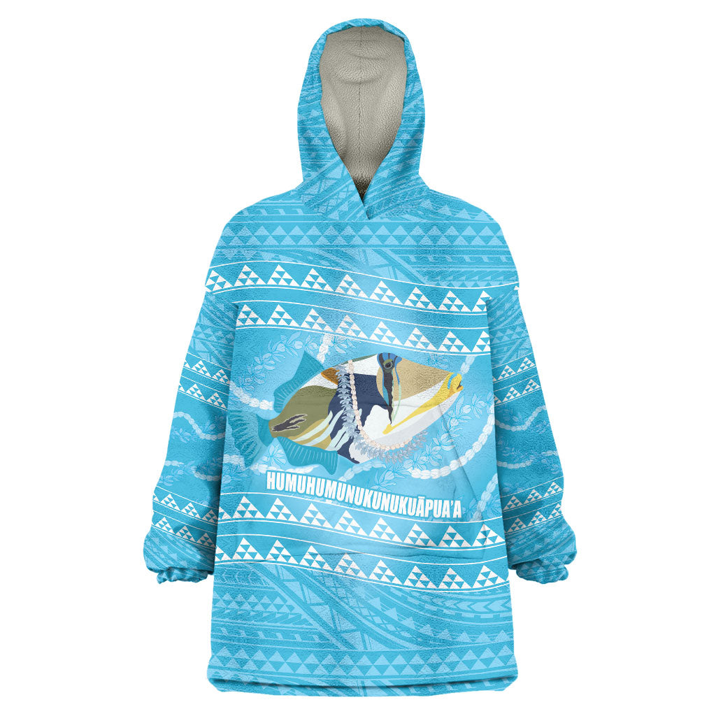 Aloha Hawaii Humuhumu Reef Triggerfish Wearable Blanket Hoodie Hawaiian Leis Kakau Pattern LT14 One Size Blue - Polynesian Pride