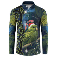 New Zealand Christmas Button Sweatshirt Cute Kakapo Meri Kirihimete Maori Koru