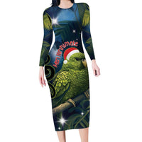 New Zealand Christmas Family Matching Long Sleeve Bodycon Dress and Hawaiian Shirt Cute Kakapo Meri Kirihimete Maori Koru