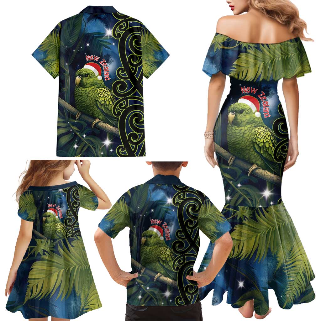 New Zealand Christmas Family Matching Mermaid Dress and Hawaiian Shirt Cute Kakapo Meri Kirihimete Maori Koru
