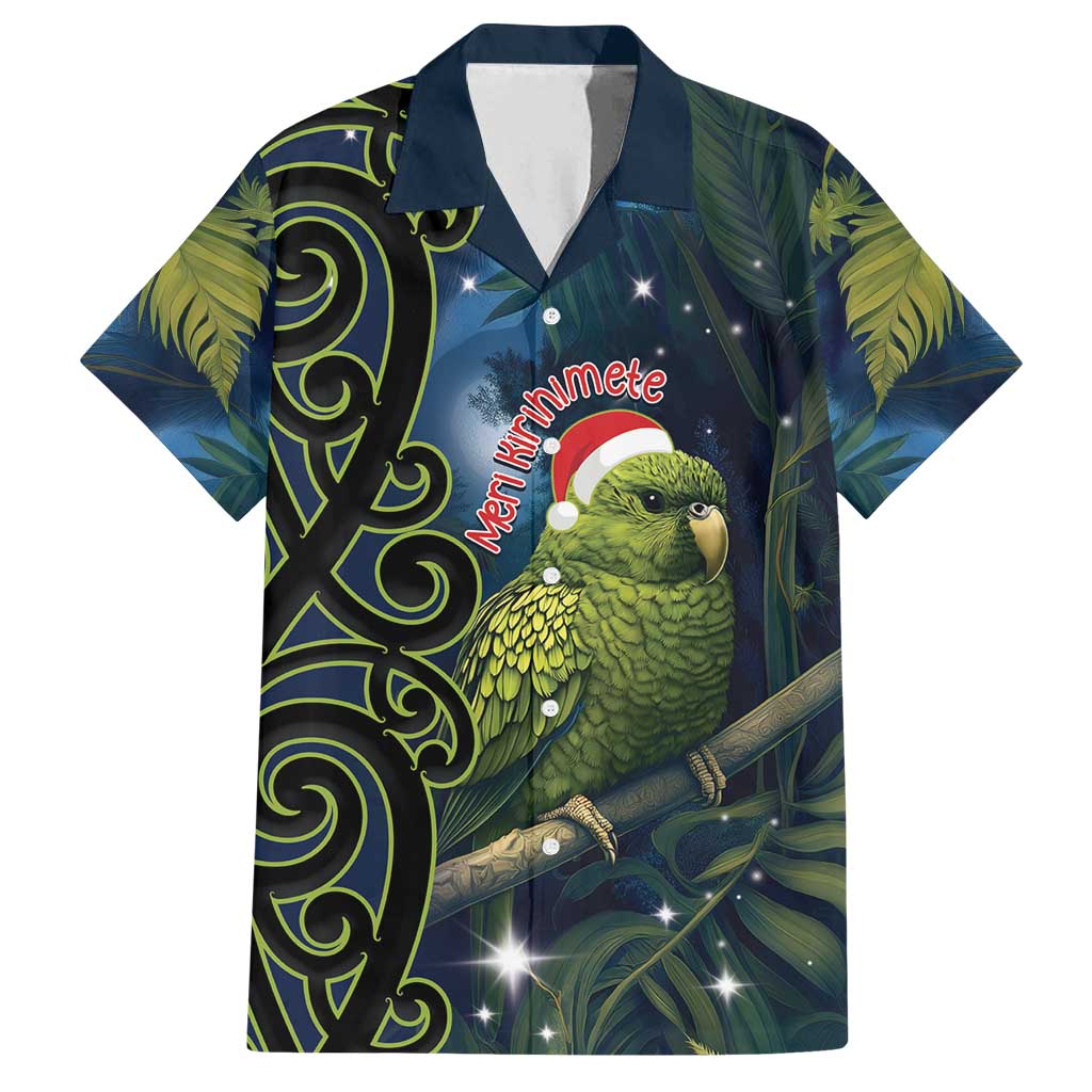 New Zealand Christmas Family Matching Off Shoulder Maxi Dress and Hawaiian Shirt Cute Kakapo Meri Kirihimete Maori Koru LT14 Dad's Shirt - Short Sleeve Blue - Polynesian Pride