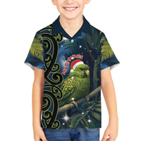 New Zealand Christmas Family Matching Off Shoulder Maxi Dress and Hawaiian Shirt Cute Kakapo Meri Kirihimete Maori Koru LT14 Son's Shirt Blue - Polynesian Pride