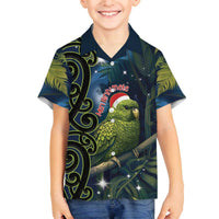 New Zealand Christmas Family Matching Off Shoulder Short Dress and Hawaiian Shirt Cute Kakapo Meri Kirihimete Maori Koru LT14 Son's Shirt Blue - Polynesian Pride