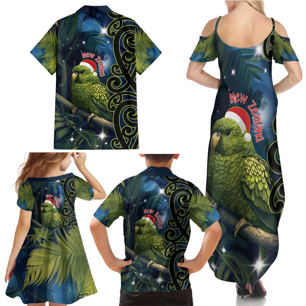 New Zealand Christmas Family Matching Summer Maxi Dress and Hawaiian Shirt Cute Kakapo Meri Kirihimete Maori Koru