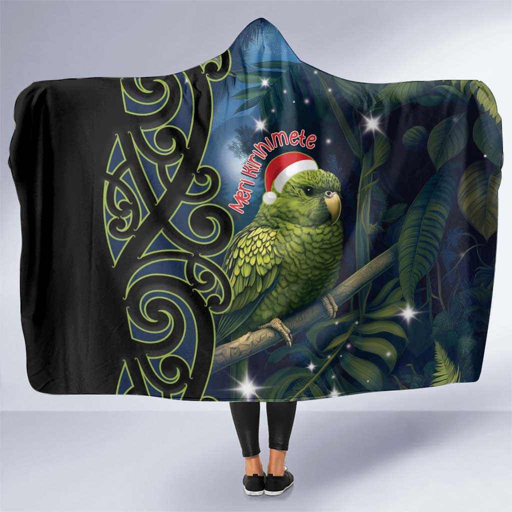 New Zealand Christmas Hooded Blanket Cute Kakapo Meri Kirihimete Maori Koru