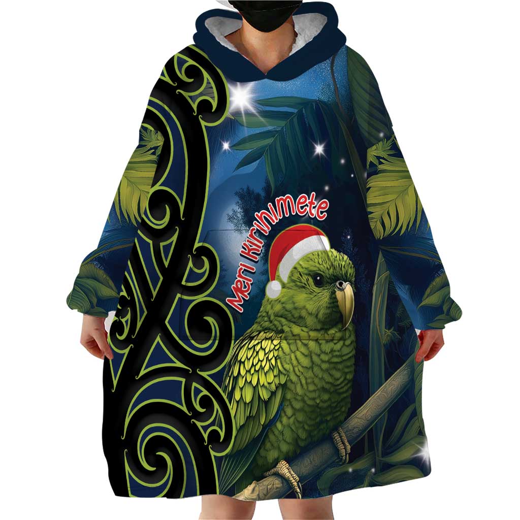 New Zealand Christmas Wearable Blanket Hoodie Cute Kakapo Meri Kirihimete Maori Koru