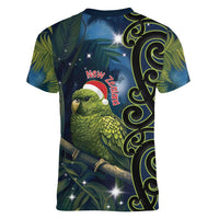New Zealand Christmas Women V-Neck T-Shirt Cute Kakapo Meri Kirihimete Maori Koru