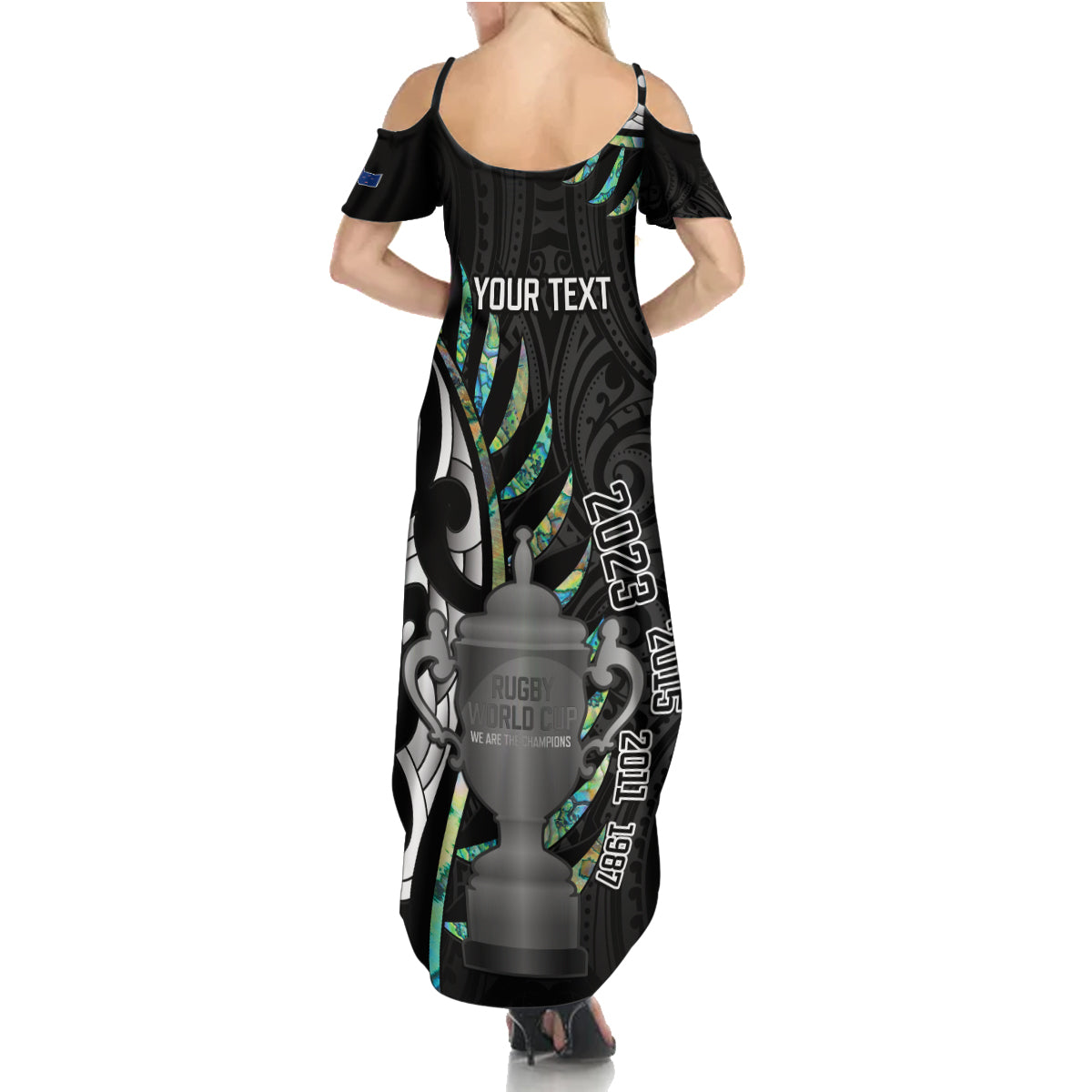 Personalised New Zealand Silver Fern Rugby Family Matching Summer Maxi Dress and Hawaiian Shirt Paua Shell With Champions Trophy History NZ Forever LT14 - Polynesian Pride
