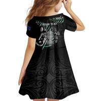 Personalised New Zealand Silver Fern Rugby Kid Short Sleeve Dress Paua Shell With Champions Trophy History NZ Forever LT14 - Polynesian Pride