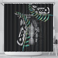 Personalised New Zealand Silver Fern Rugby Shower Curtain Paua Shell With Champions Trophy History NZ Forever LT14 - Polynesian Pride