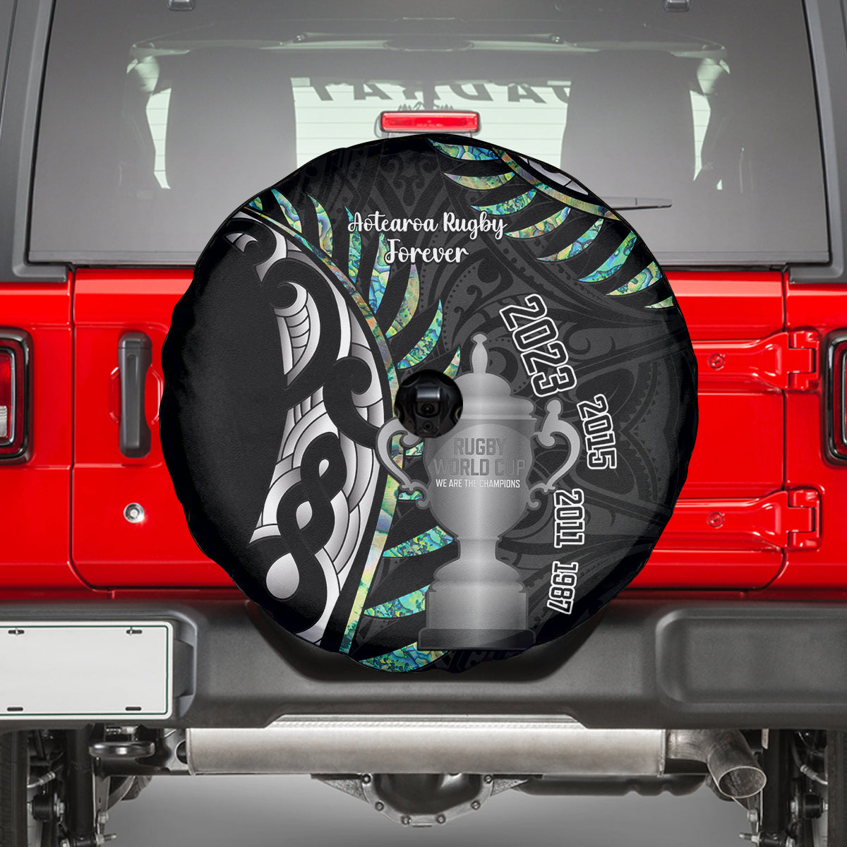 Personalised New Zealand Silver Fern Rugby Spare Tire Cover Paua Shell With Champions Trophy History NZ Forever LT14 - Polynesian Pride