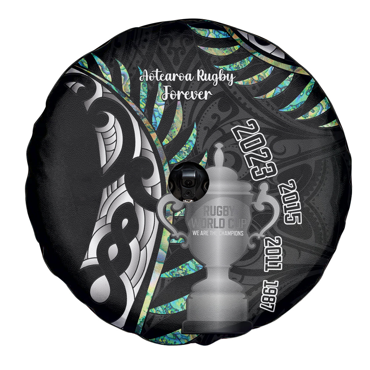 Personalised New Zealand Silver Fern Rugby Spare Tire Cover Paua Shell With Champions Trophy History NZ Forever LT14 - Polynesian Pride