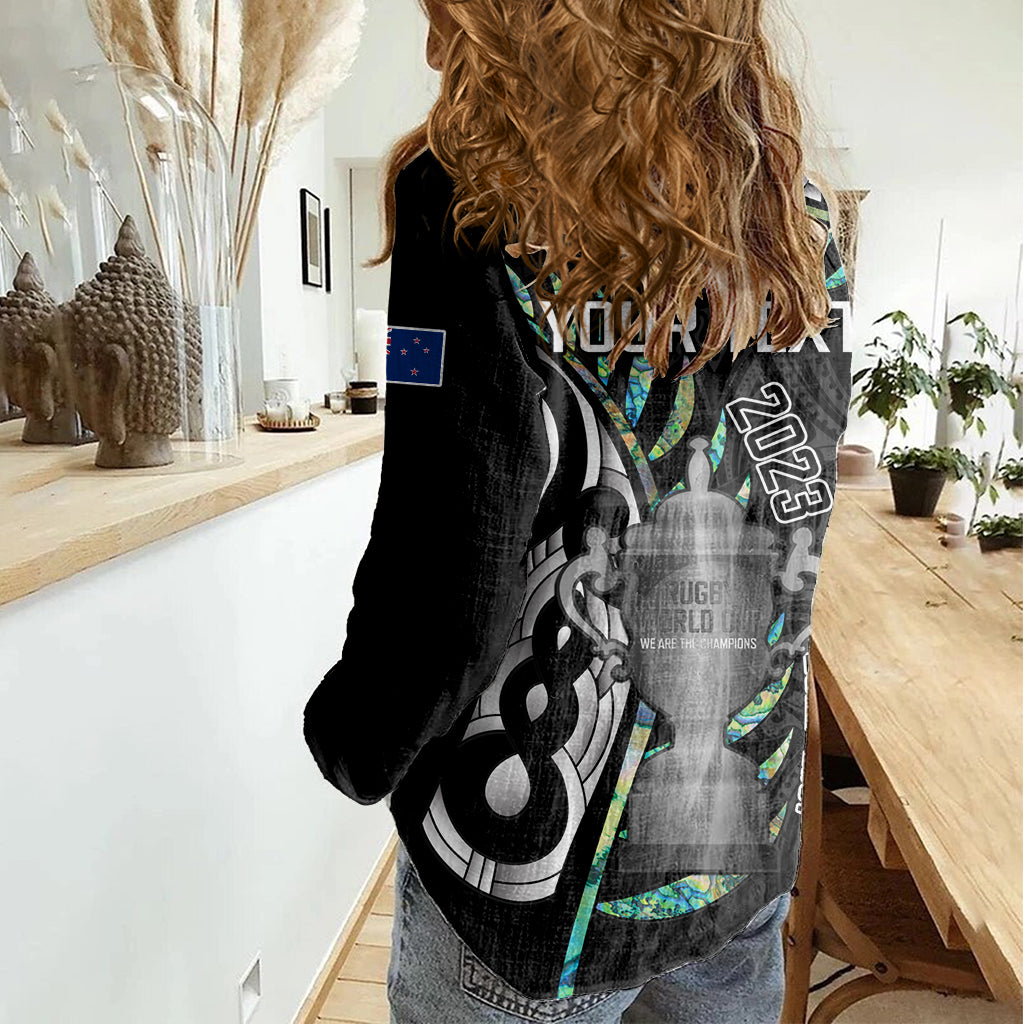 Personalised New Zealand Silver Fern Rugby Women Casual Shirt Paua Shell With Champions Trophy History NZ Forever LT14 - Polynesian Pride