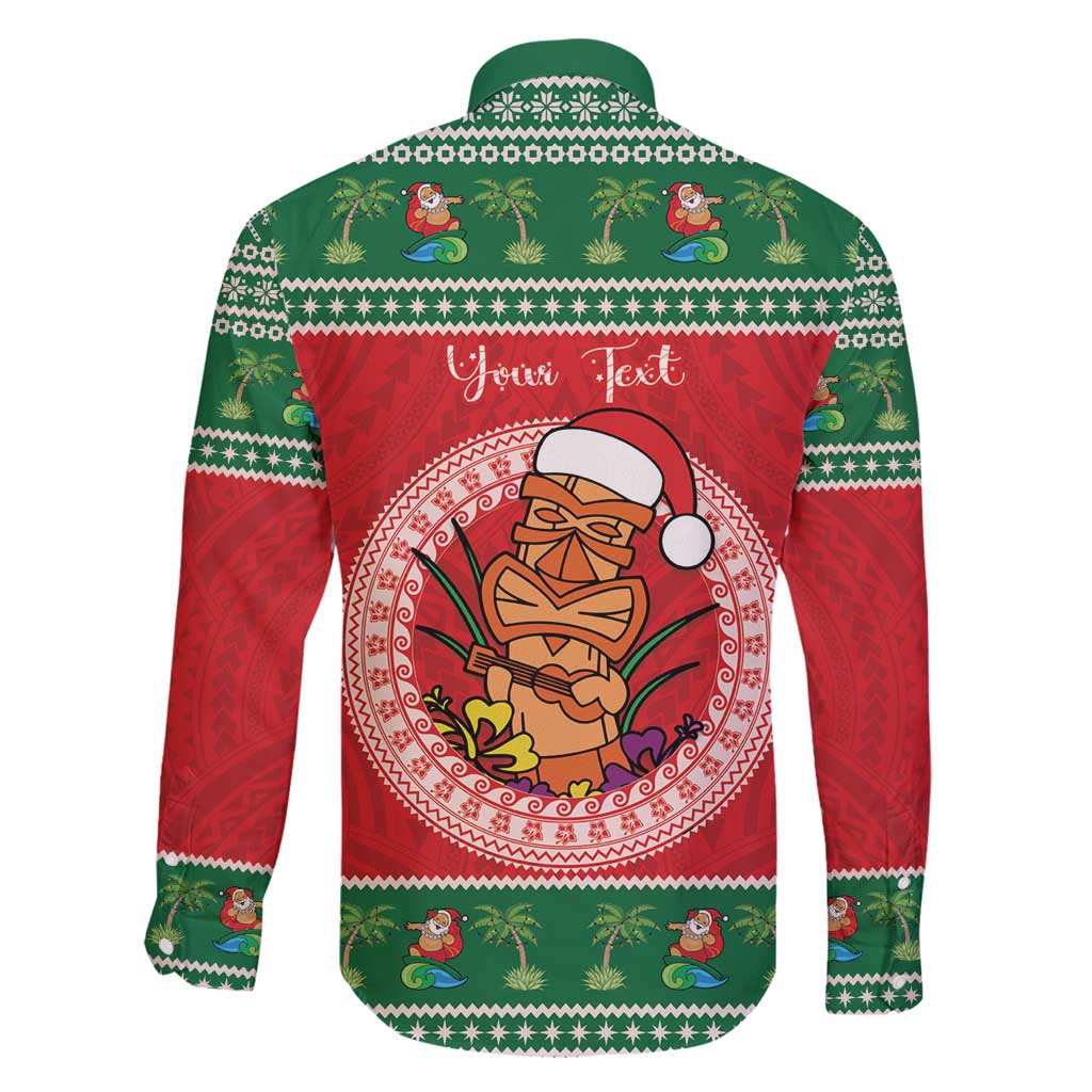 Personalized Hawaii Christmas Family Matching Long Sleeve Bodycon Dress and Hawaiian Shirt Tiki Santa Mele Kalikimaka