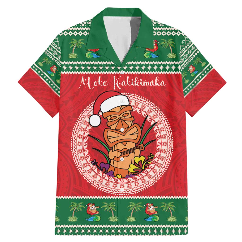 Personalized Hawaii Christmas Family Matching Mermaid Dress and Hawaiian Shirt Tiki Santa Mele Kalikimaka LT14 Dad's Shirt - Short Sleeve Red - Polynesian Pride