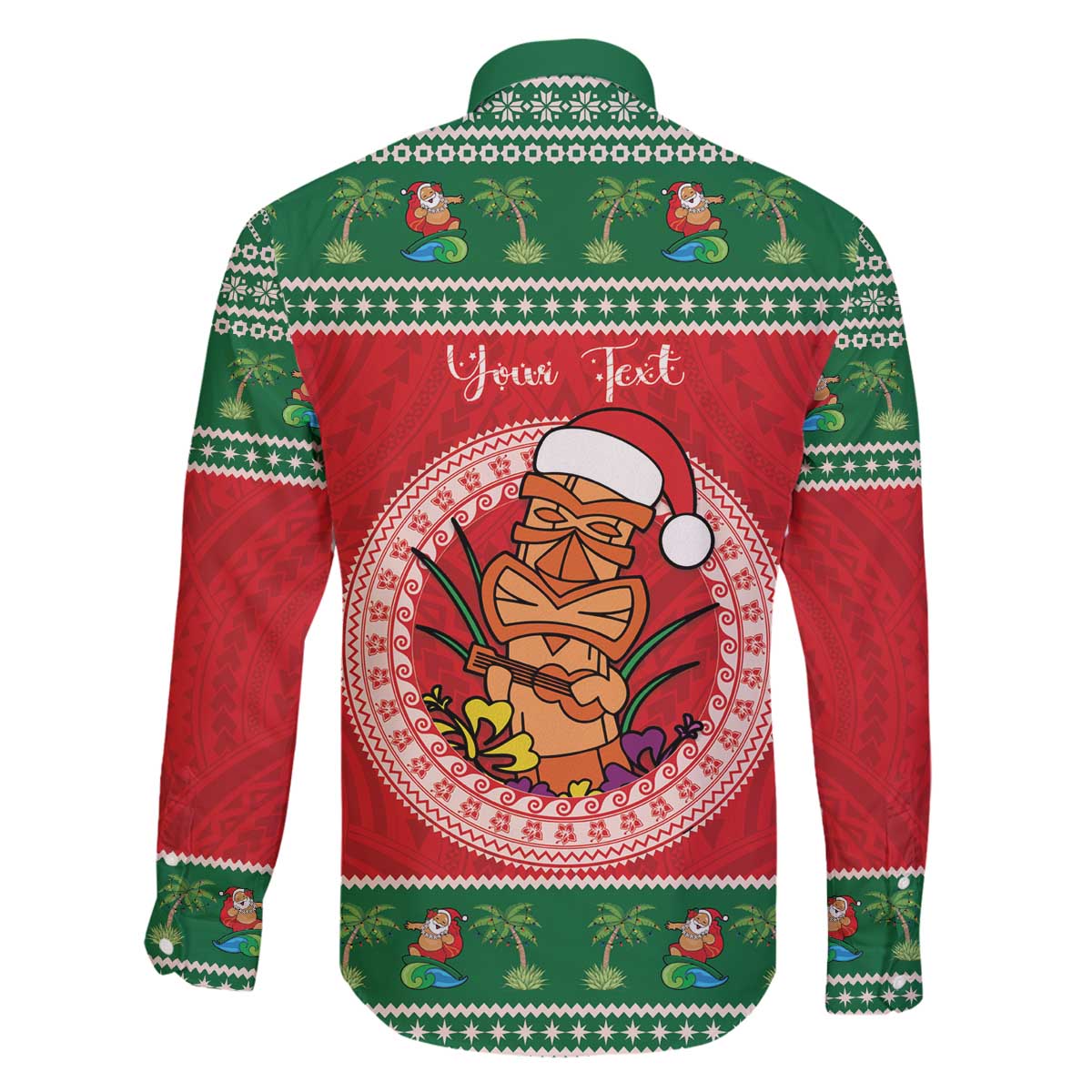 Personalized Hawaii Christmas Family Matching Off The Shoulder Long Sleeve Dress and Hawaiian Shirt Tiki Santa Mele Kalikimaka