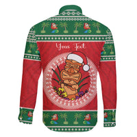 Personalized Hawaii Christmas Family Matching Off The Shoulder Long Sleeve Dress and Hawaiian Shirt Tiki Santa Mele Kalikimaka