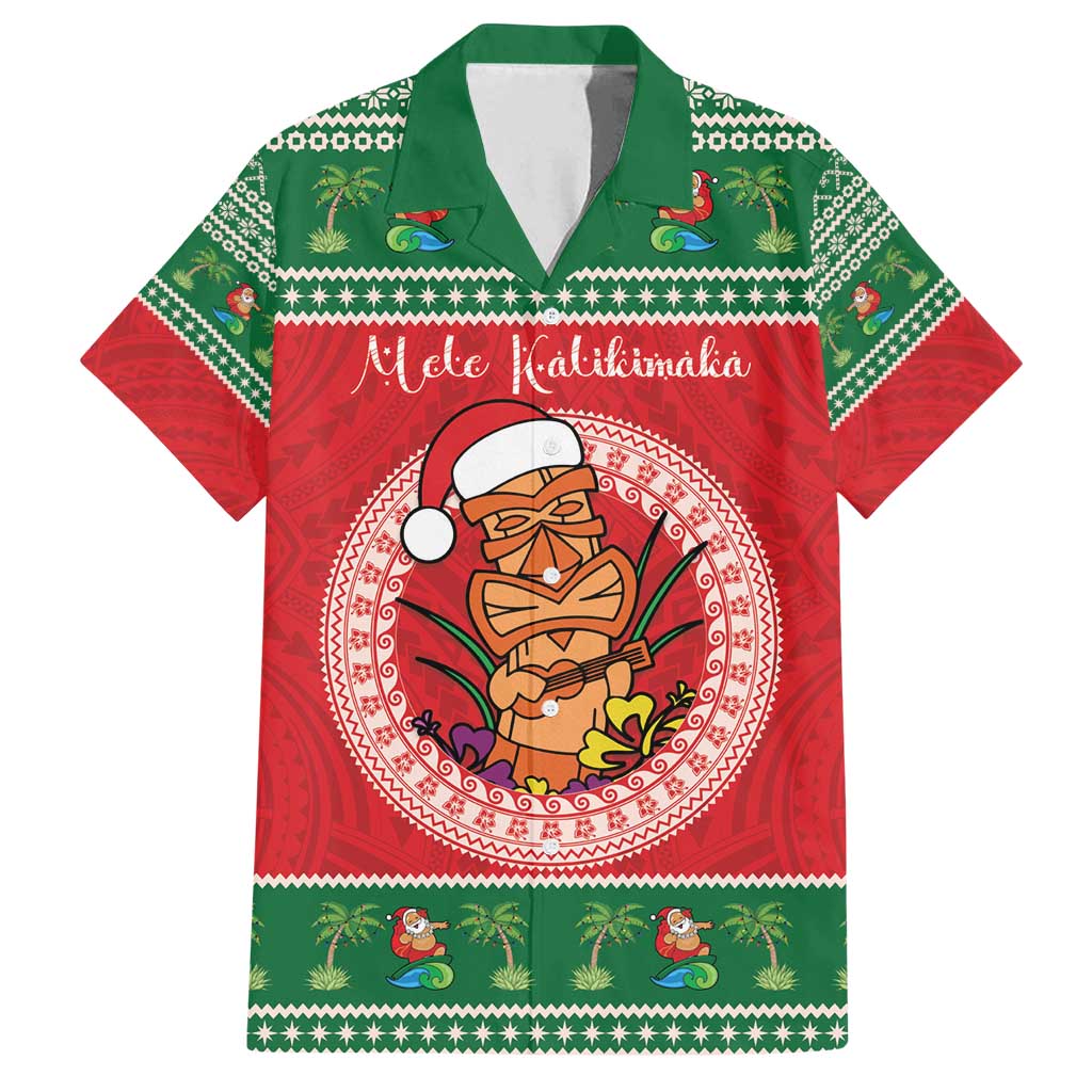 Personalized Hawaii Christmas Family Matching Off Shoulder Short Dress and Hawaiian Shirt Tiki Santa Mele Kalikimaka